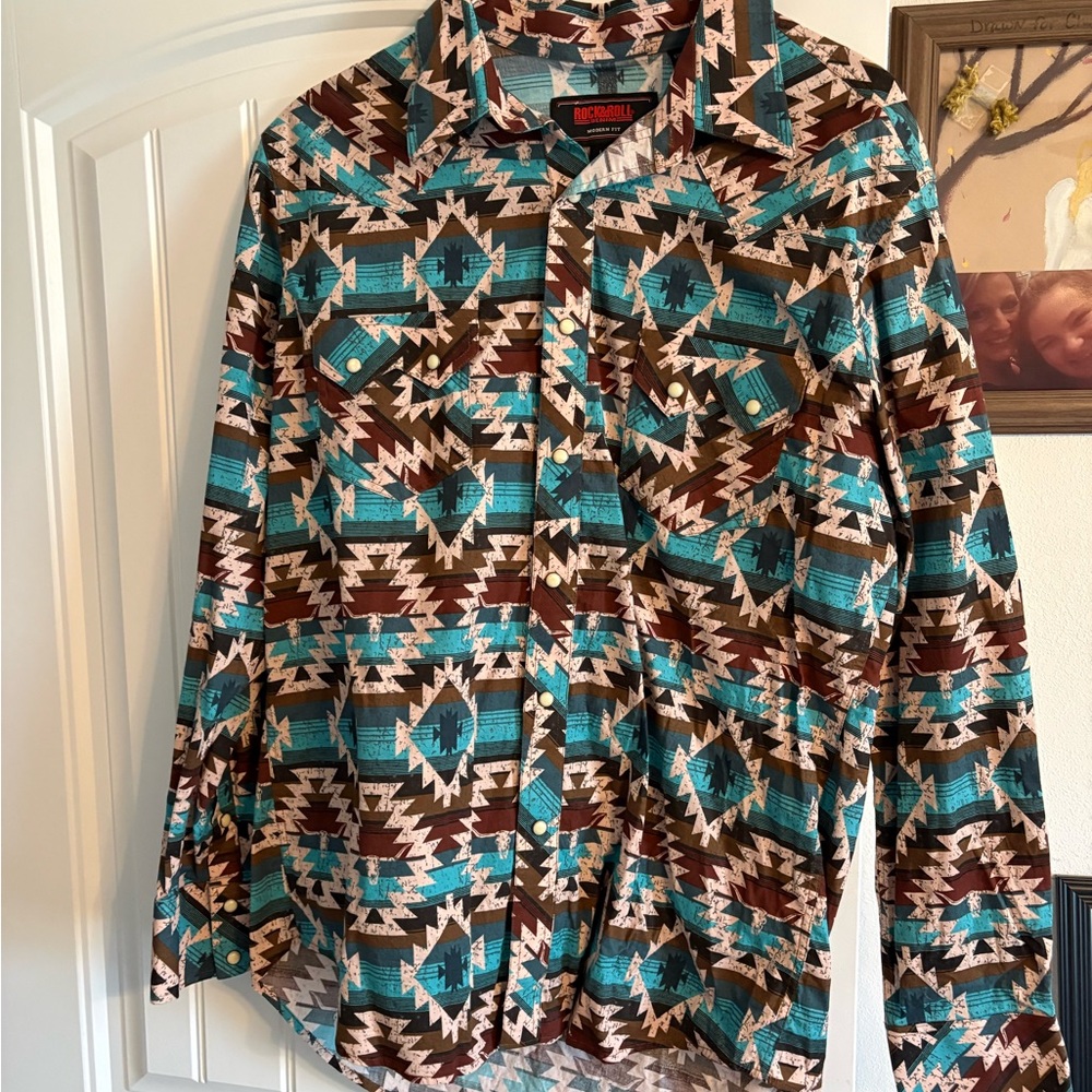 Rockmount Ranch Wear Men's Western Shirt - Brown and Blue